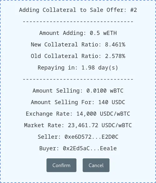 Confirm Add Collateral Sale Offer